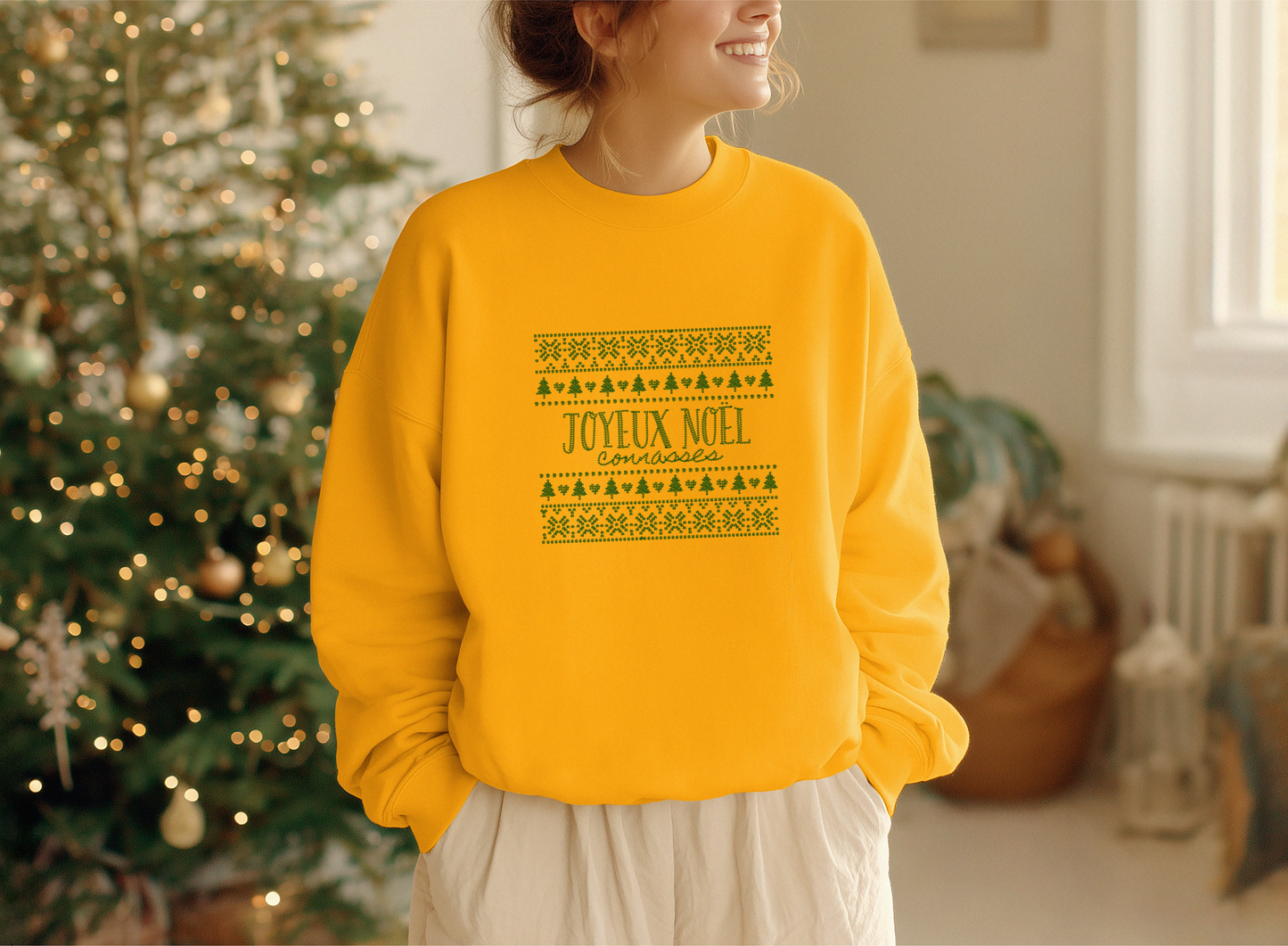 Joyeux Noël Connasses - Chandail laid de Noël - Rouge et or