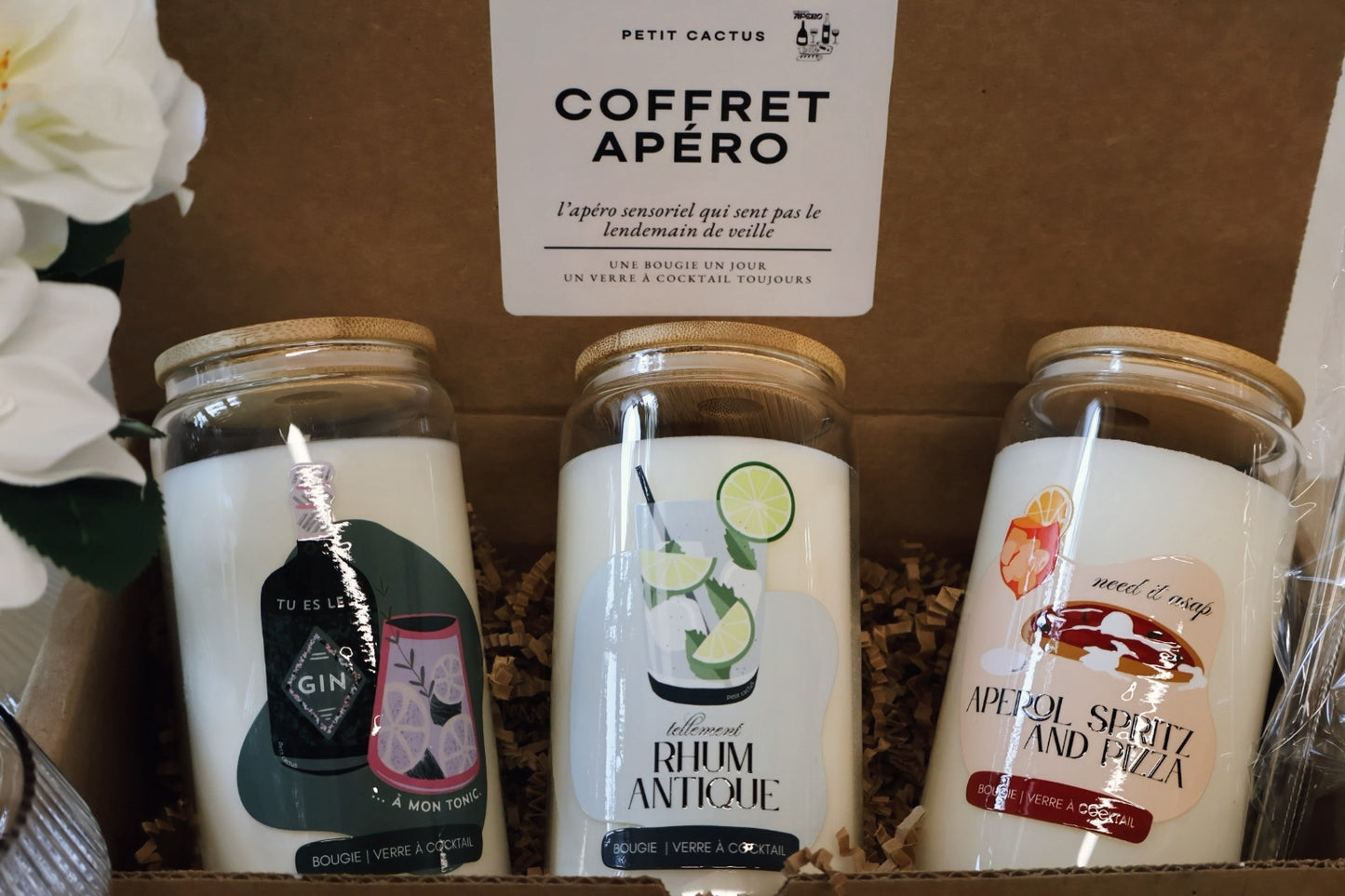 Coffret APÉRO - 3 bougies & verres à cocktails 🍸